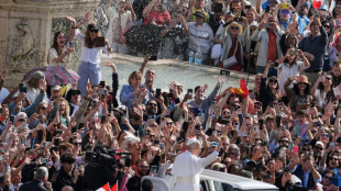 Le&oacute;n XIV saluda a los fieles desde el papam&oacute;vil antes de la misa inaugural