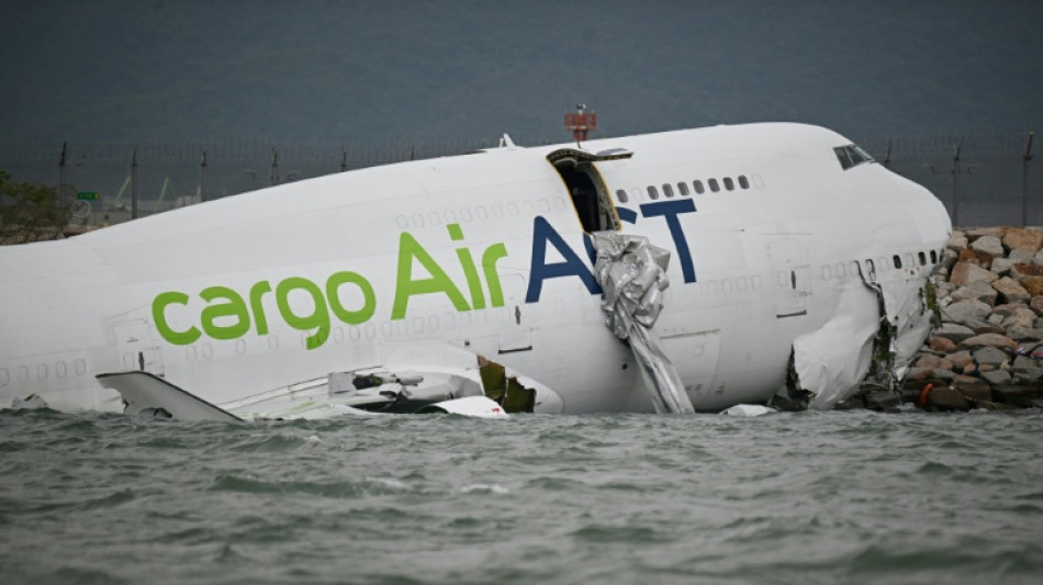 Cargo plane skids off Hong Kong runway, kills 2